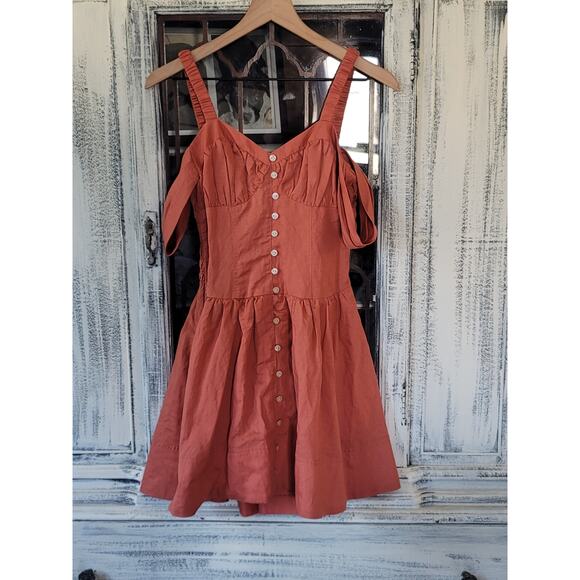 New Anthropologie Off-The-Shoulder Linen Mini Dress - XS - Picture 7 of 7